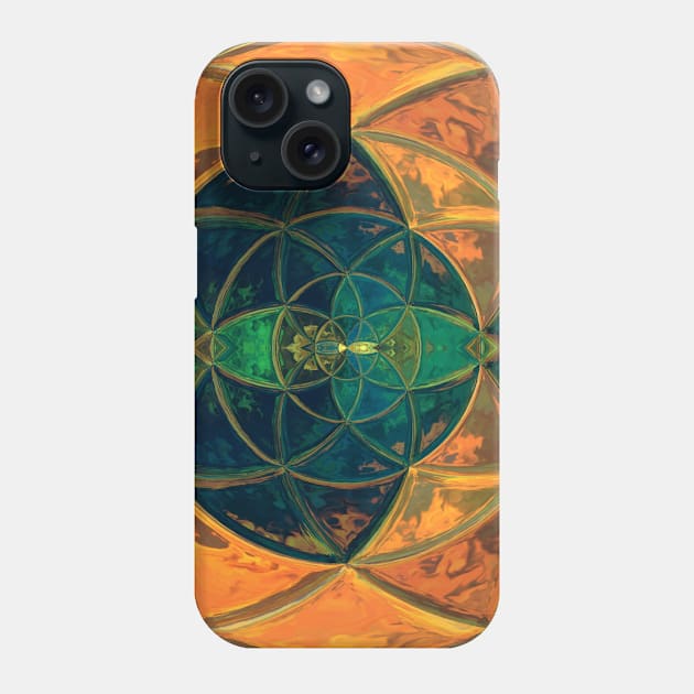 Mosaic Kaleidoscope Flower Blue Green Orange and Yellow Phone Case by WormholeOrbital