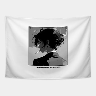 Smoking Male - Anime Manga Black and White Aesthetic Tapestry