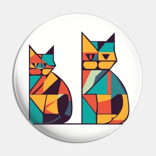 Geometric Cats Colorful Abstract Retro Design Pin