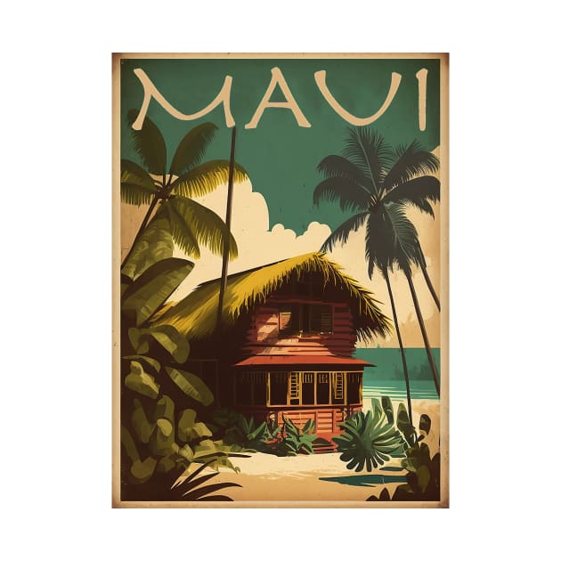 Maui Island Hawaii Vintage Travel Art Poster by OldTravelArt