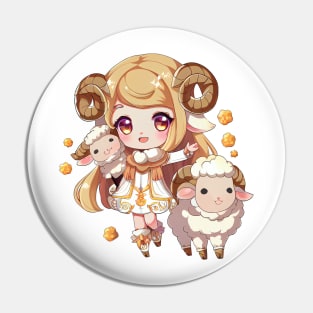 Aries the Ram Chibi Zodiac Anime Girl Pin