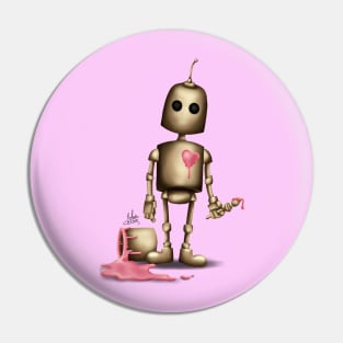 Robot with pink heart Pin