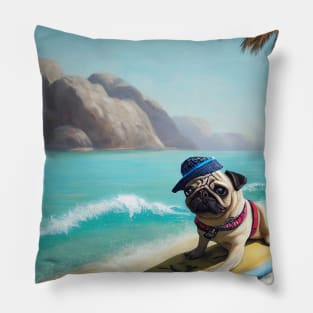 Pug surfing Pillow