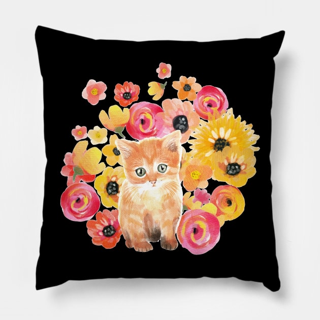 Little Garden Ginger Kitten Pillow by PerrinLeFeuvre