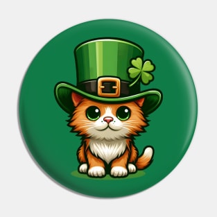 Lucky Cat - St Patrick's Day Cat With Hat - Cute Kitten Saint Patrick's Day Pin