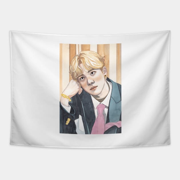 Jung Yunho ATEEZ Watercolour Painting Tapestry by NiamhYoungArt