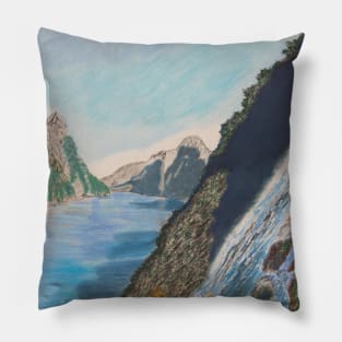 Bowen Falls in Milford Sound, New Zealand Pillow