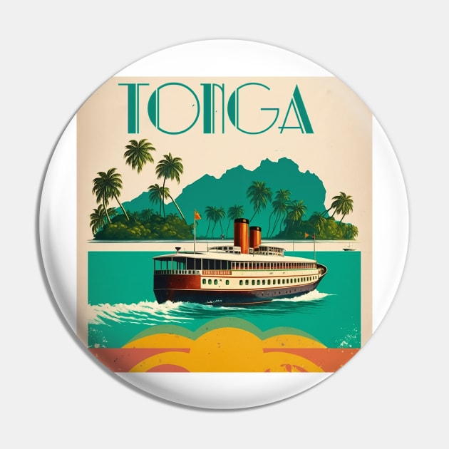 Tonga Boat Vintage Travel Art Poster Pin by OldTravelArt