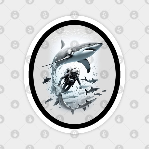 Scubadiving with Sharks Magnet by AI INKER