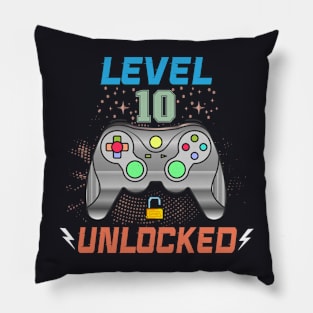 Level 10 Unlocked 10th Birthday Gamer Gifts 10 Year Old Boys Pillow