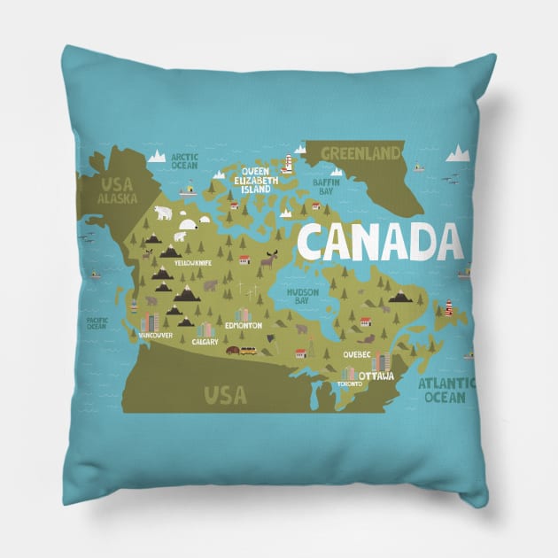 Canada illustrated map Pillow by JunkyDotCom