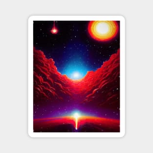 Futuristic retro space with red nebula Magnet