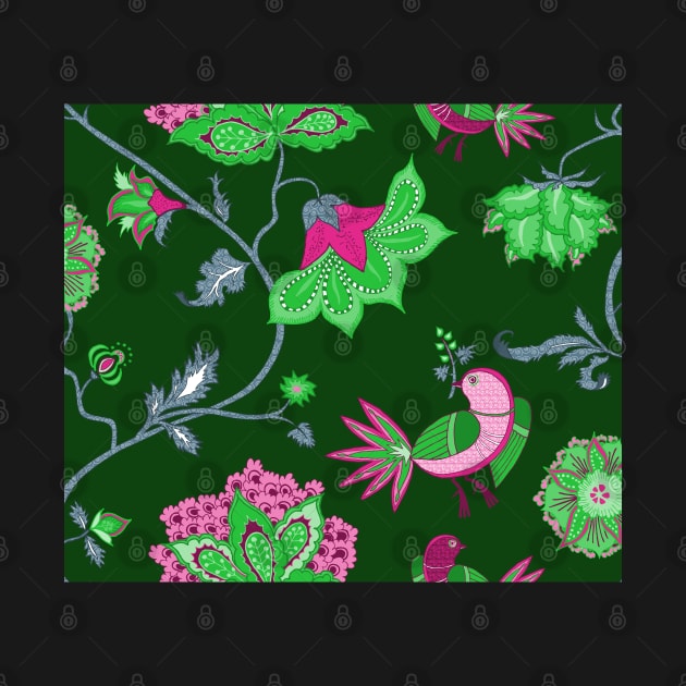 Exotic chintz with bird - green/pink by kobyakov