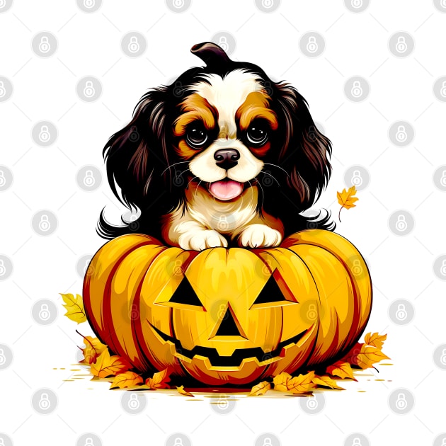 Cavalier King Charles Spaniel Dog inside Pumpkin#1 by Chromatic Fusion Studio