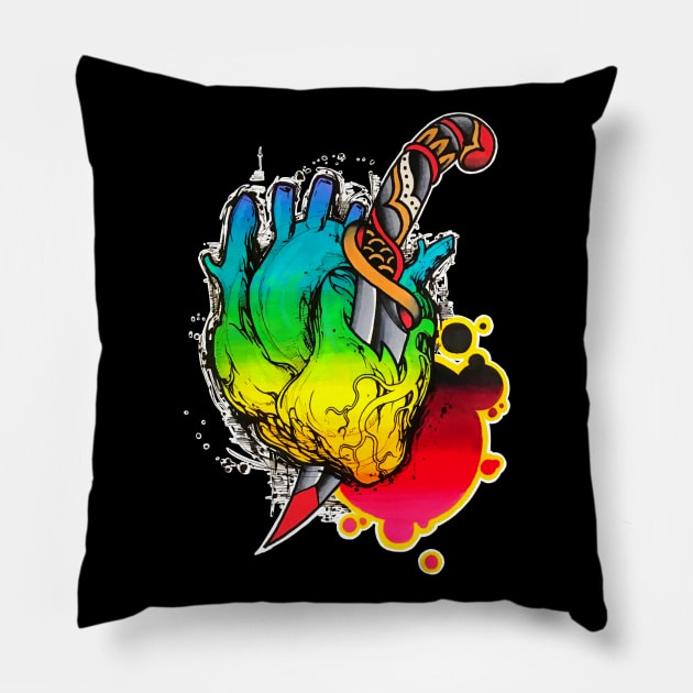 Neon Heart Pillow by TimPangburn