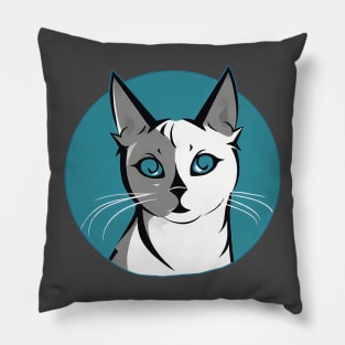 White and gray cat with blue eyes Pillow