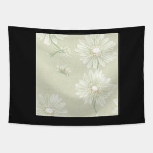 Antique Vintage White Ivory Daisy Floral Illustration Tapestry