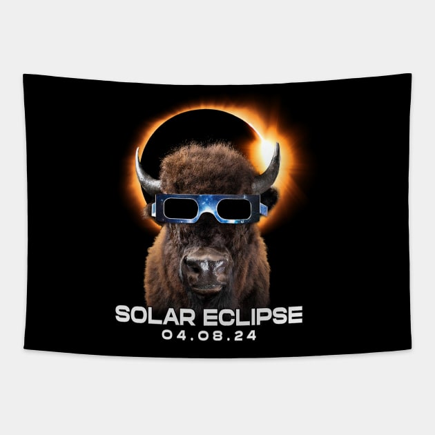 Solar Eclipse Bison: Bold Tee Celebrating the Spirit of America Tapestry by GinkgoForestSpirit