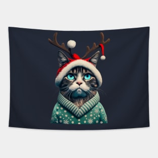 Grumpy Christmas Cat. Christmas Cat 2024 Tapestry