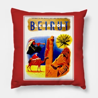 Beirut Lebanon Vintage Travel and Tourism Advertising Print Pillow