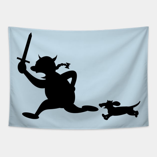 Running Viking with Dachshund Tapestry by schlag.art