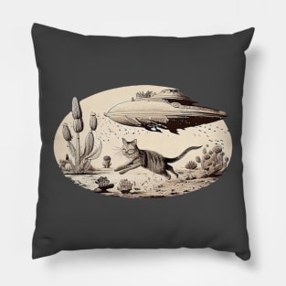 Cat running from UFO Sci-fi Cat lover gift Pillow