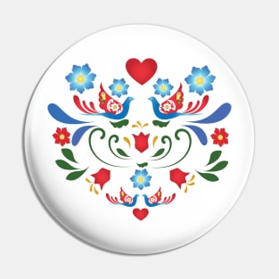 Birds and Flowers Folk-Art Design Pin