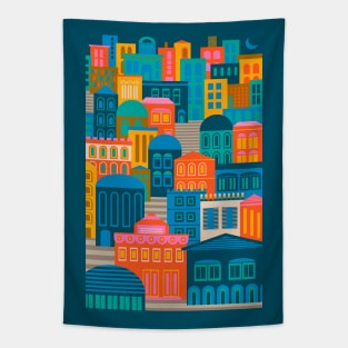 CITY LIGHTS AT NIGHT Vintage Exotic City Travel Poster - UnBlink Studio by Jackie Tahara Tapestry