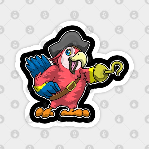 Parrot as pirate with Hook hand & Pirate hat Magnet by Markus Schnabel