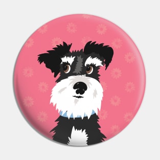 Black and White Miniature Schnauzer Dog with Pink Daisies Pin