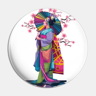 Geisha with rainbow umbrella Pin