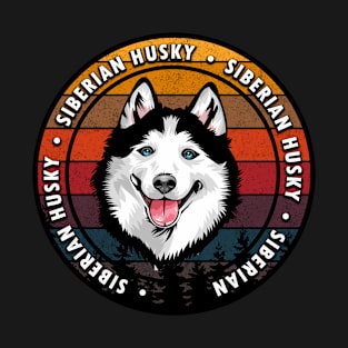 Siberian Husky distressed sunset retro dog face design T-Shirt