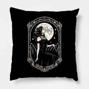 Gothic Vintage Witch and Moon Pillow