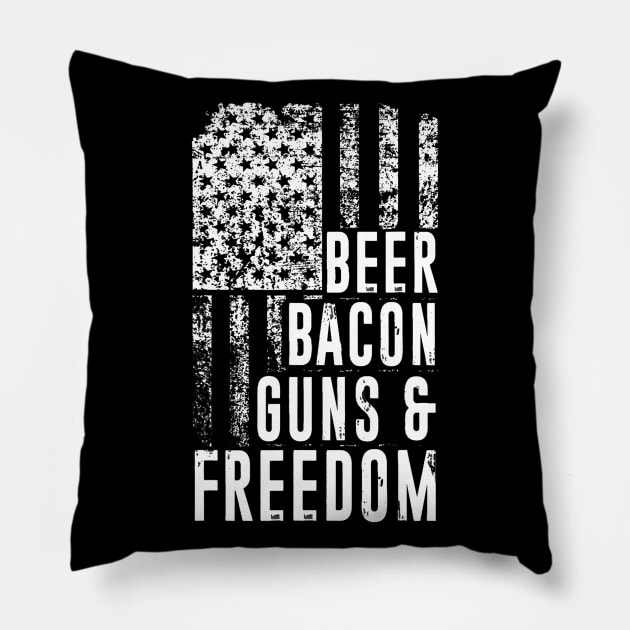 Patriotic USA Flag Design  Beer Bacon Guns And Freedom Pillow by danielfarisaj