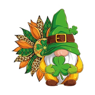 St Patricks Day Irish Leprechaun Gnome with Leopard Sunflower T-Shirt