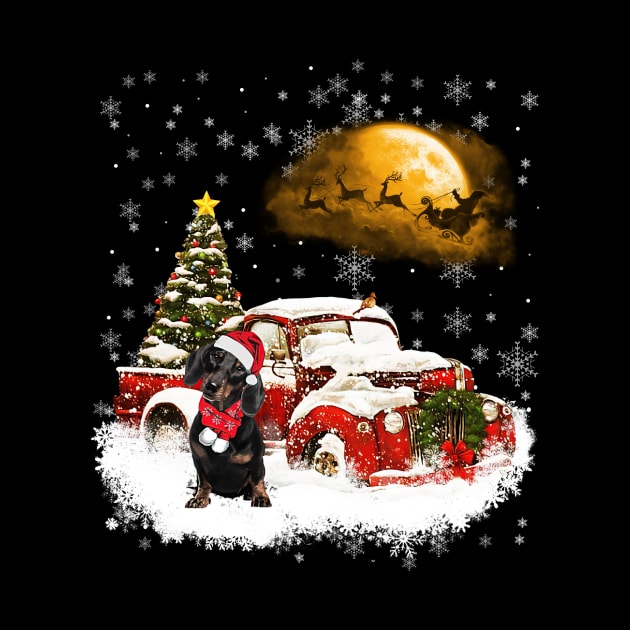 Red Truck Xmas Tree Black Dachshund Christmas by Benko Clarence