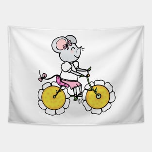 Little rat rides a bike Tapestry