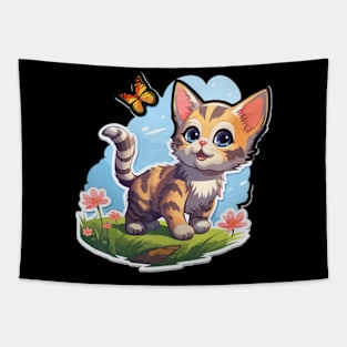 Kitten with Blue Eyes and Butterfly Perfect Summer Tapestry