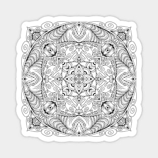 Traditional Mandala Pattern, Black Line Geometric Design Magnet