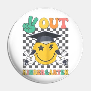 Peace Out Kindergarten Graduation Smile Face Last Day School T-Shirt Pin