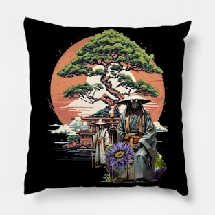 Samurai Robots Sitting Outside Temple Pillow