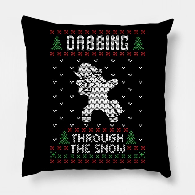 Dabbing Through The Snow - Funny Unicorn Ugly Christmas Sweater Pillow by BadDesignCo