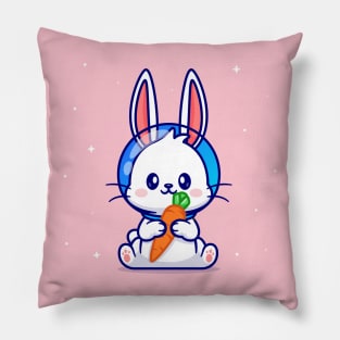 Cute Rabbit Astronaut Holding Carrot Cartoon Pillow