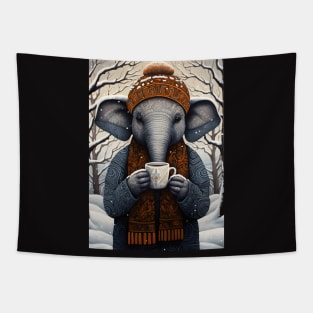 Elephant in Hat Funny Christmas Coffee Lover Gift Tapestry