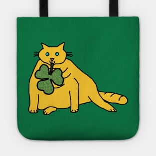 Fat Cat Holding Shamrock for St Patricks Day Tote