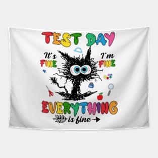 Test Day Funny Stressed Cat Teacher Student Kids Testing Day Tapestry