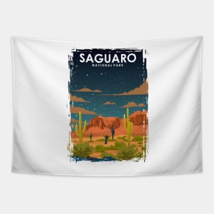 Saguaro National Park Vintage Minimal Retro Travel Poster at Night Tapestry