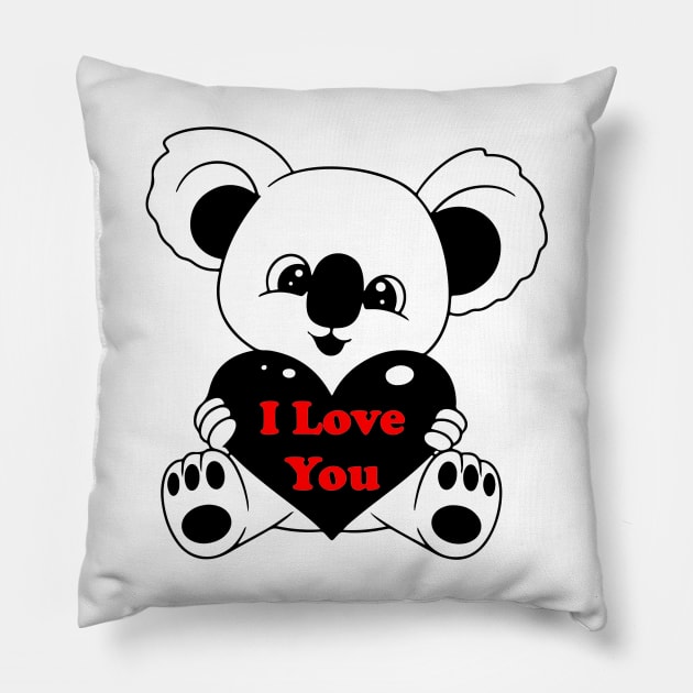 Valentine's Baby Koala Bear holding a heart. Pillow by Rafy's Designs