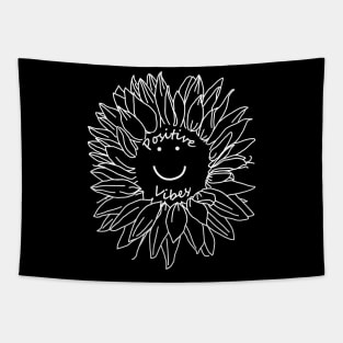 Positive Vibes Smiley Face Sunflower White Line Drawing Tapestry