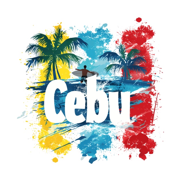 Philippines Cebu Vibes - Colourful palm trees and surfer graphics by MLArtifex